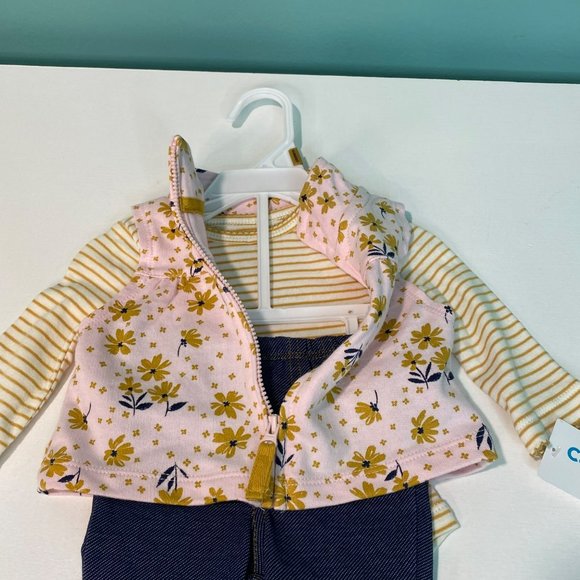 Carter's Baby New Born 3 Piece Outfit Set Pants, Zip Up Vest, Bodysuit Floral - Picture 6 of 10